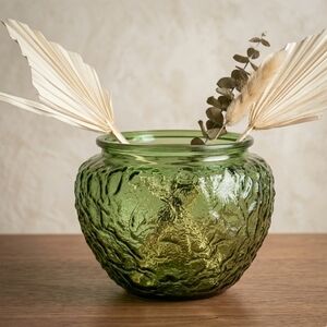 EO Brody Co Textured Glass Vase Avocado Green Crinkle Modern Heritage Earthy